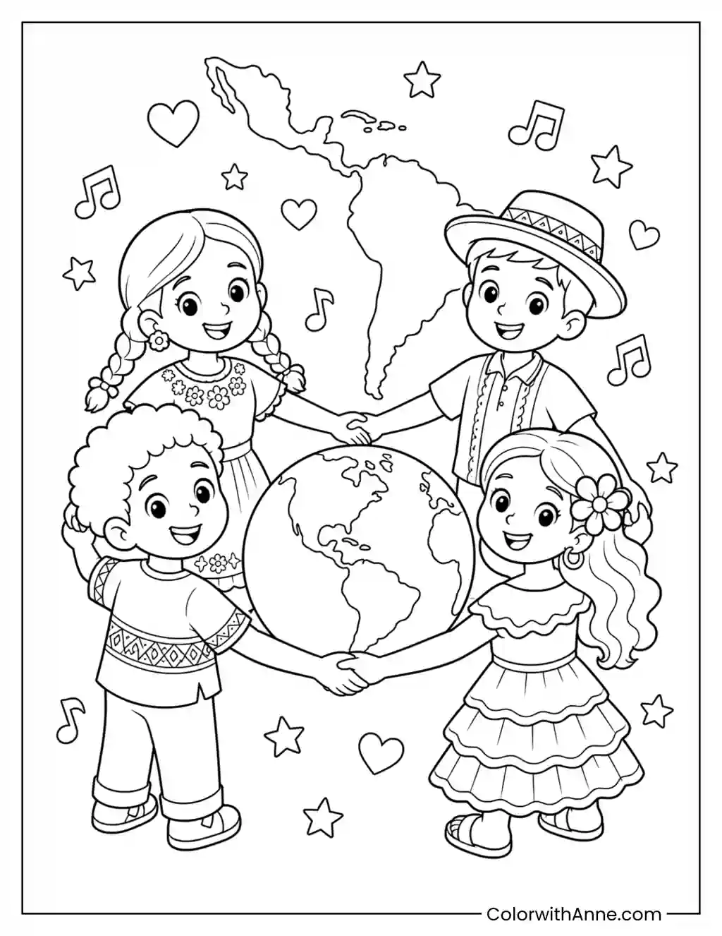 Children Celebrating Hispanic Heritage Together coloring page
