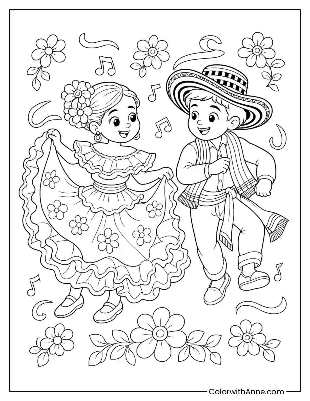Children Dancing Colombian Cumbia coloring page