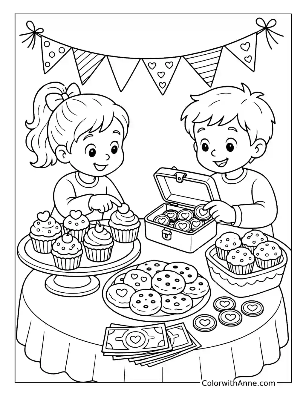 Children Hosting a Bake Sale coloring page