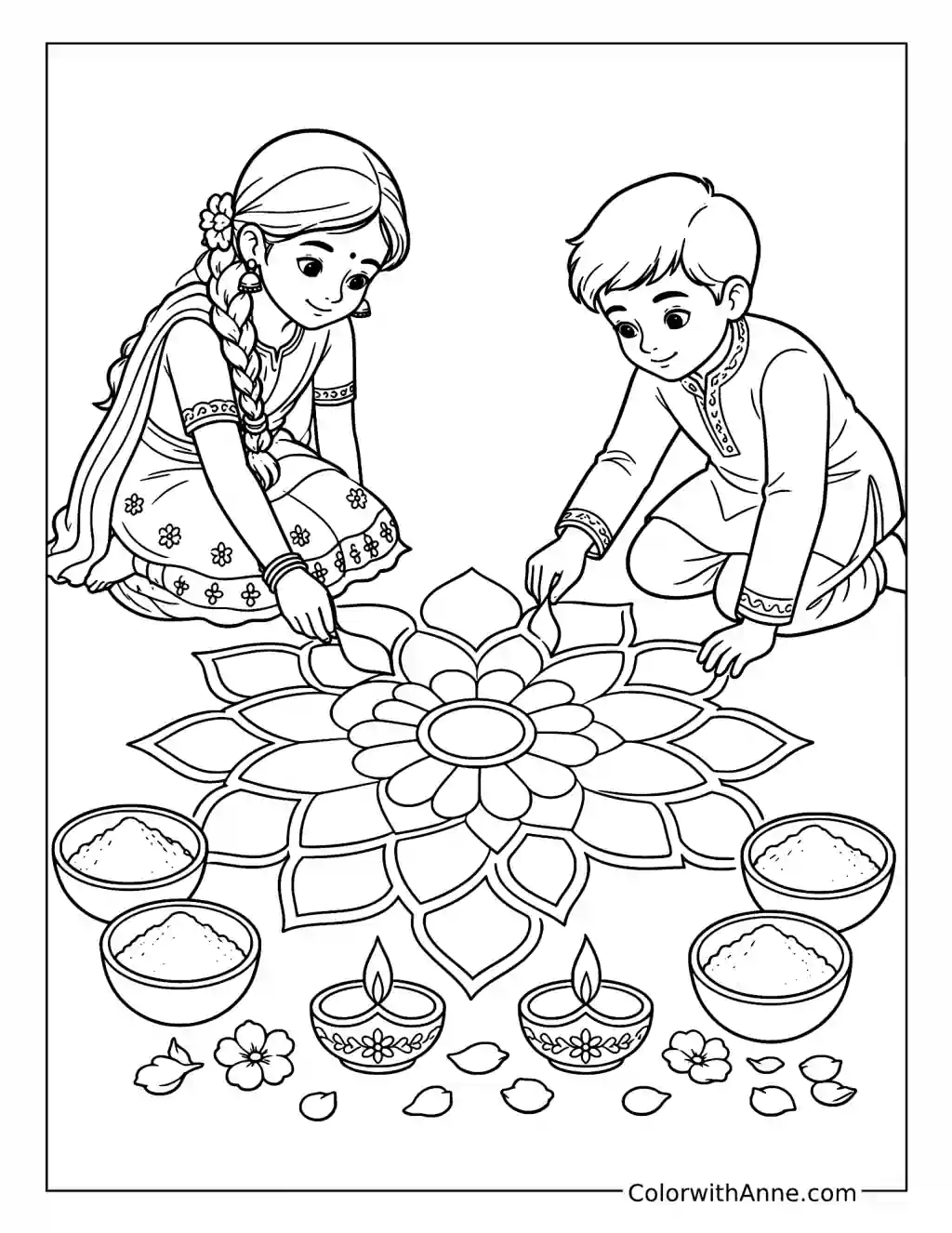 Children Making a Rangoli coloring page