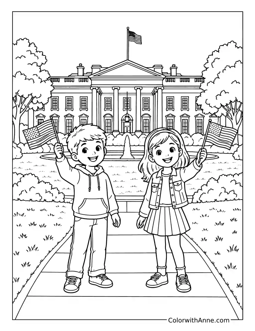 Children Visiting the White House coloring page