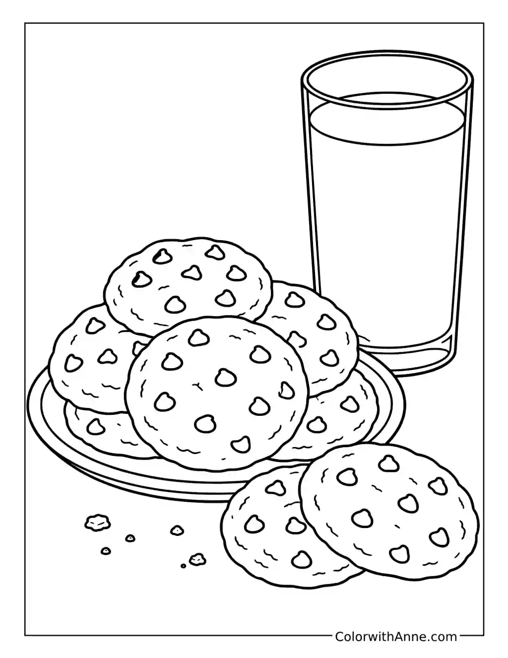 Chocolate Chip Cookies and Milk coloring page