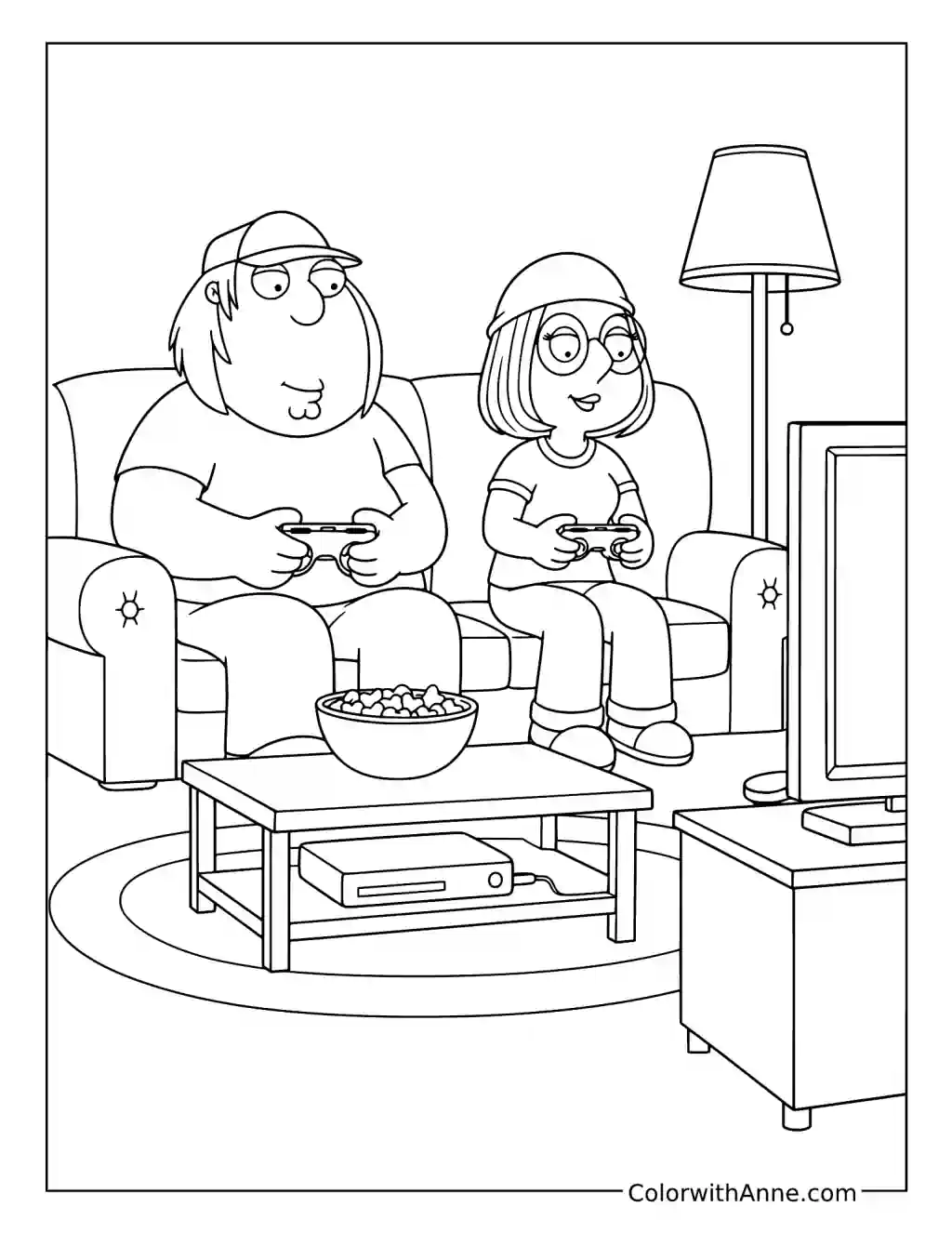 Chris and Meg Playing Video Games coloring page