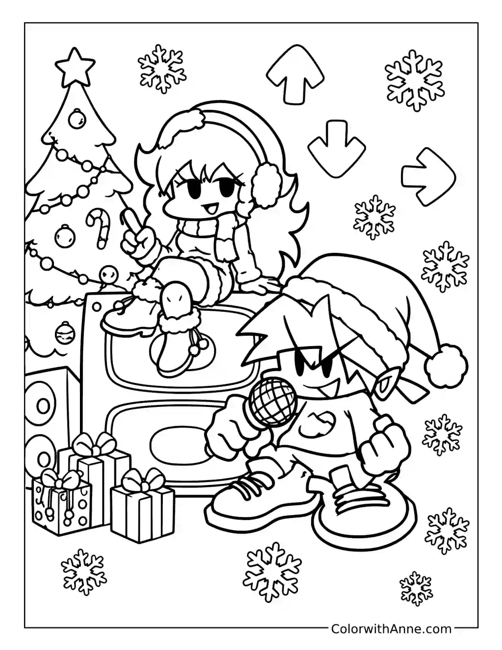 Christmas Boyfriend and Girlfriend Speaker Performance coloring page