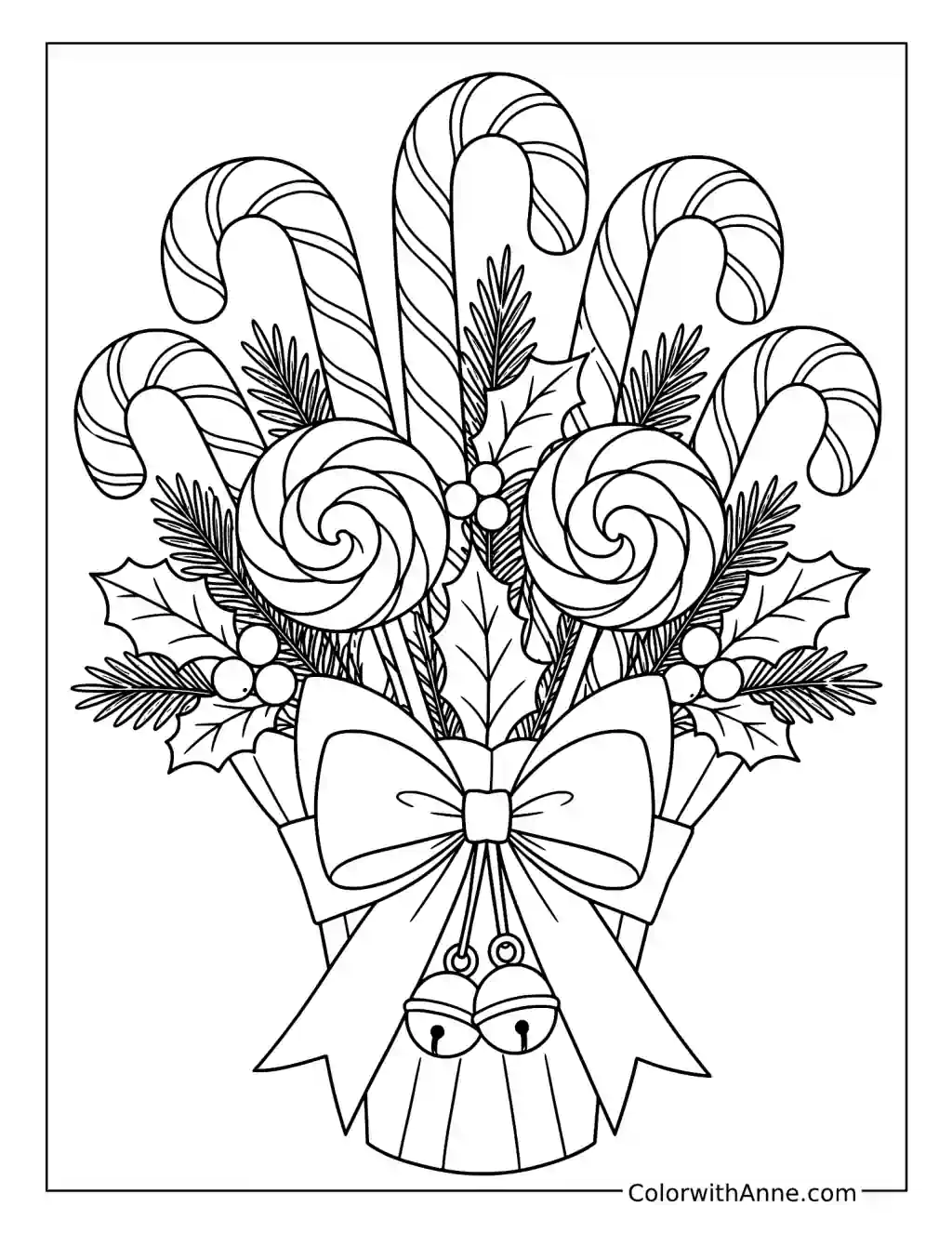 Christmas Candy Cane Bouquet coloring page