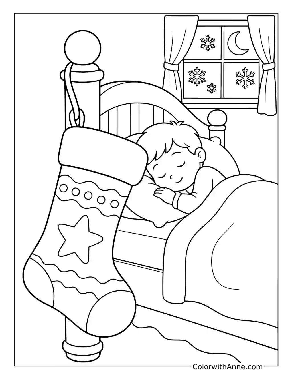 Christmas Eve Stocking by the Bed coloring page