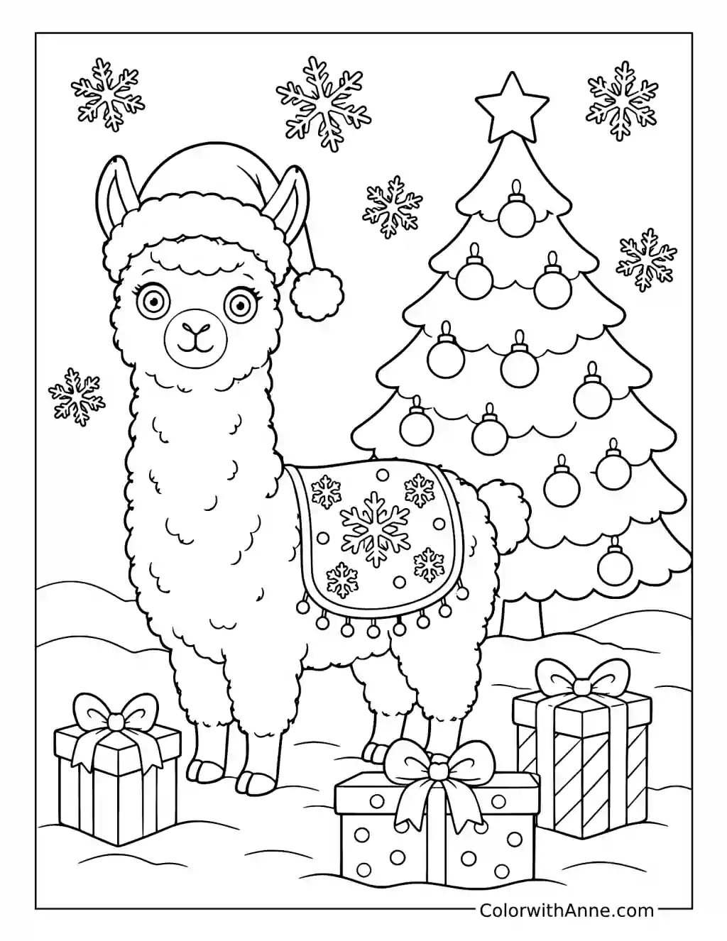 Christmas Llama coloring page