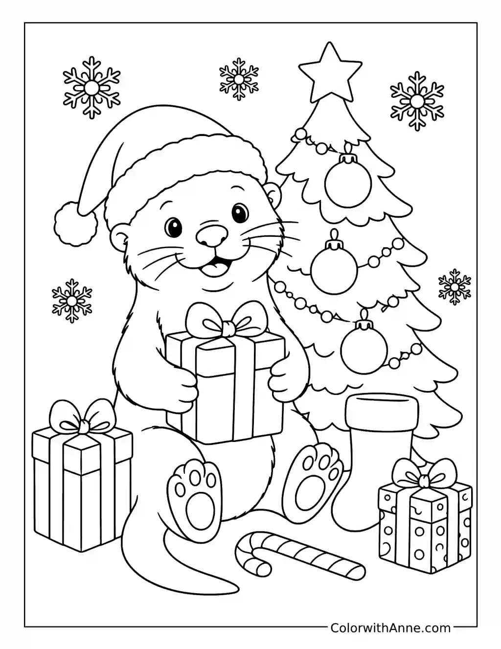 Christmas Otter with Gifts coloring page