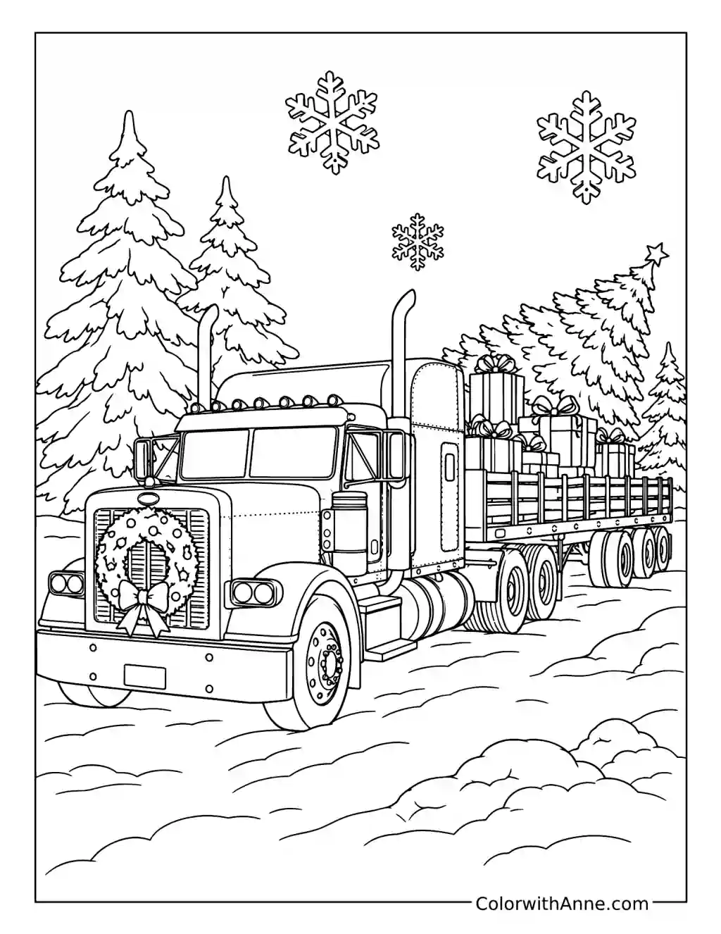 Christmas Semi Truck coloring page