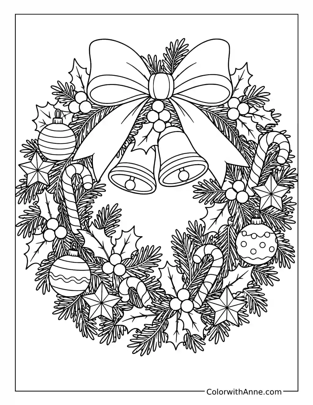 Christmas Wreath with a Bow coloring page