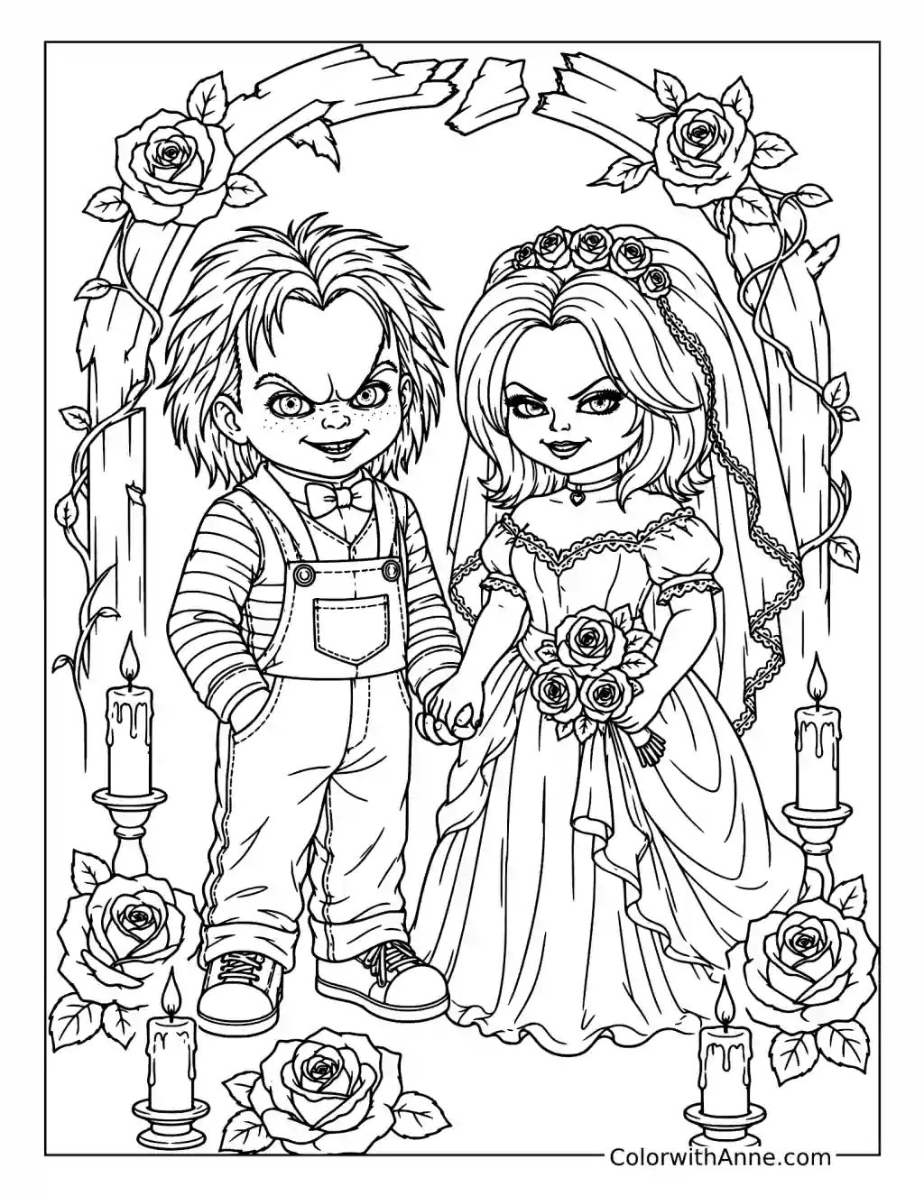 Chucky and Tiffany’s Creepy Doll Wedding coloring page