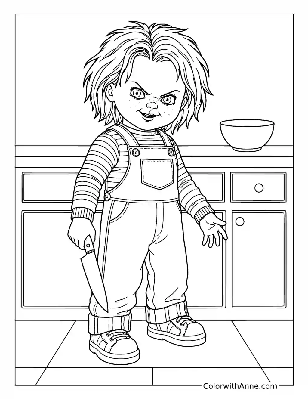 Chucky in a Simple Kitchen coloring page