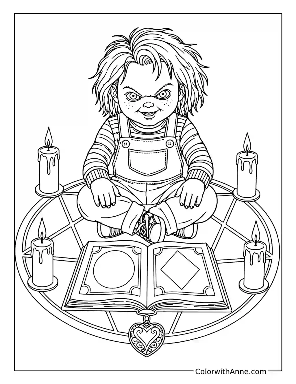 Chucky’s Mystical Heart Amulet coloring page