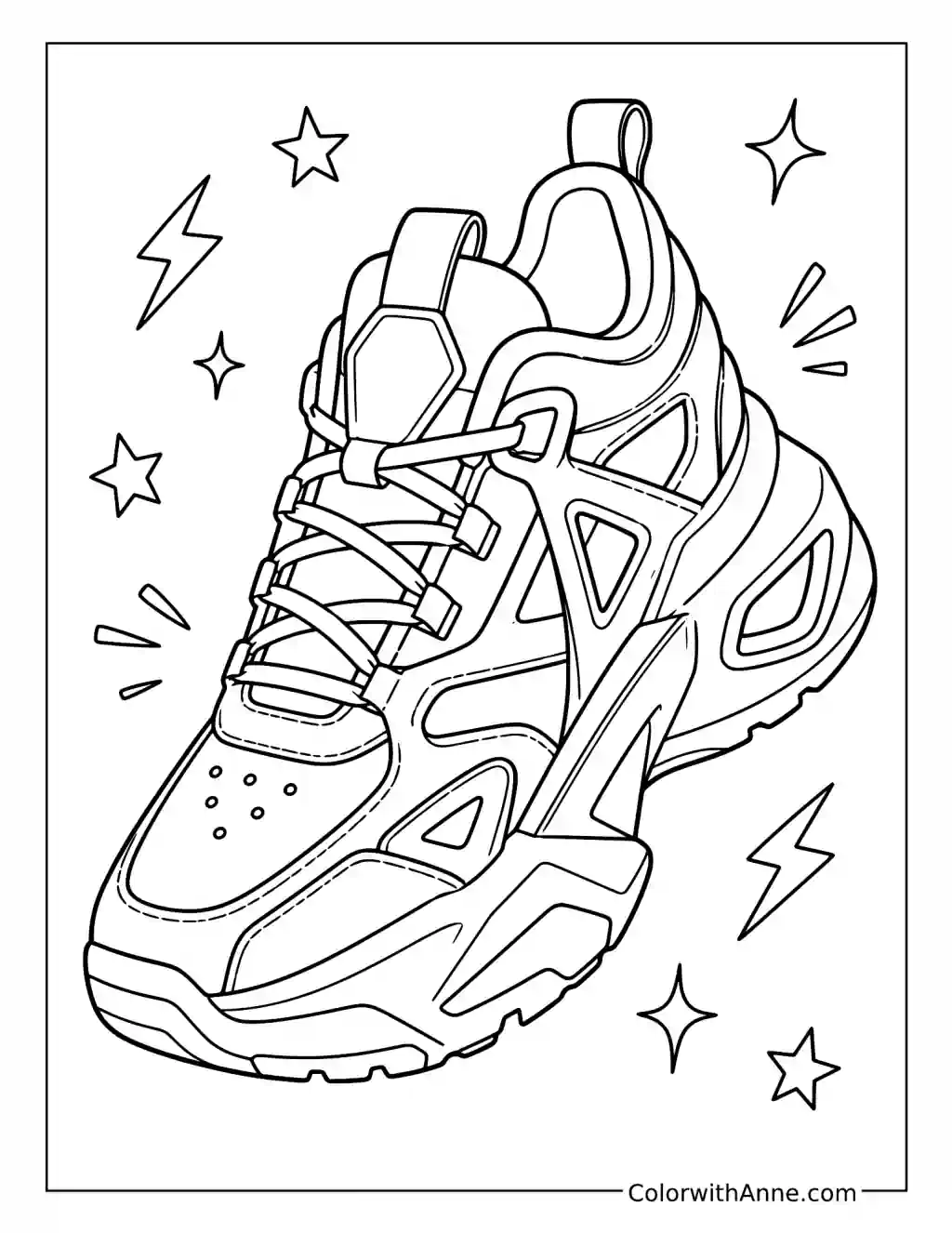 Chunky Sneaker with Geometric Panels coloring page