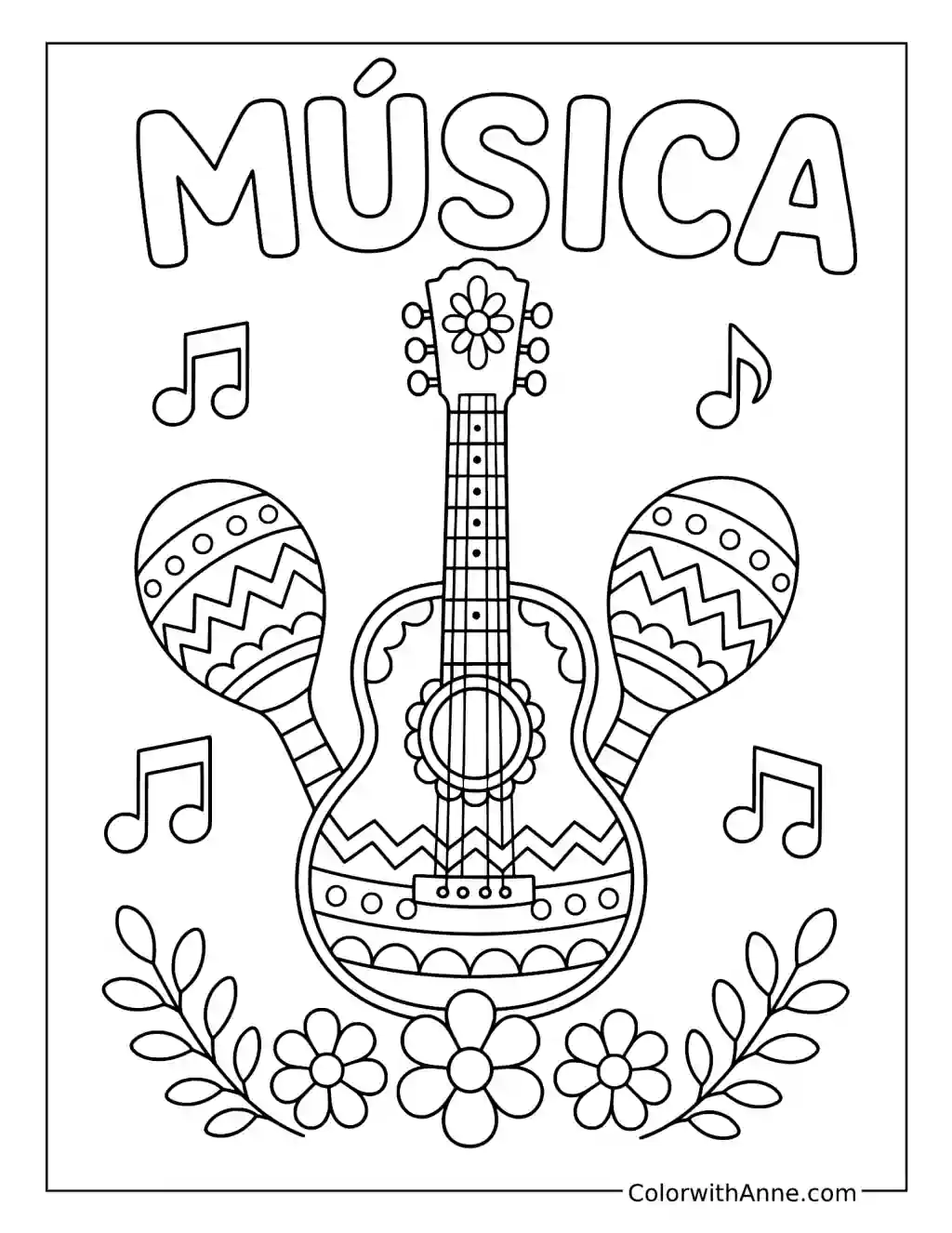 Cinco de Mayo Music with Guitar and Maracas coloring page