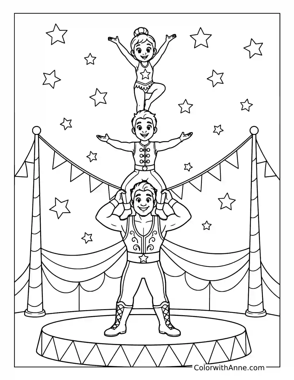 Circus Acrobats Building a Tower coloring page