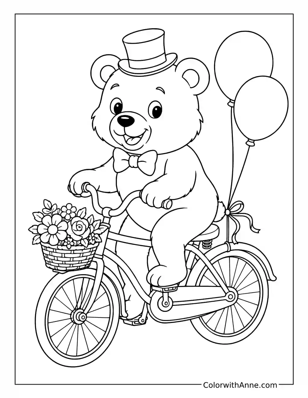 Circus Bear Riding a Bicycle coloring page