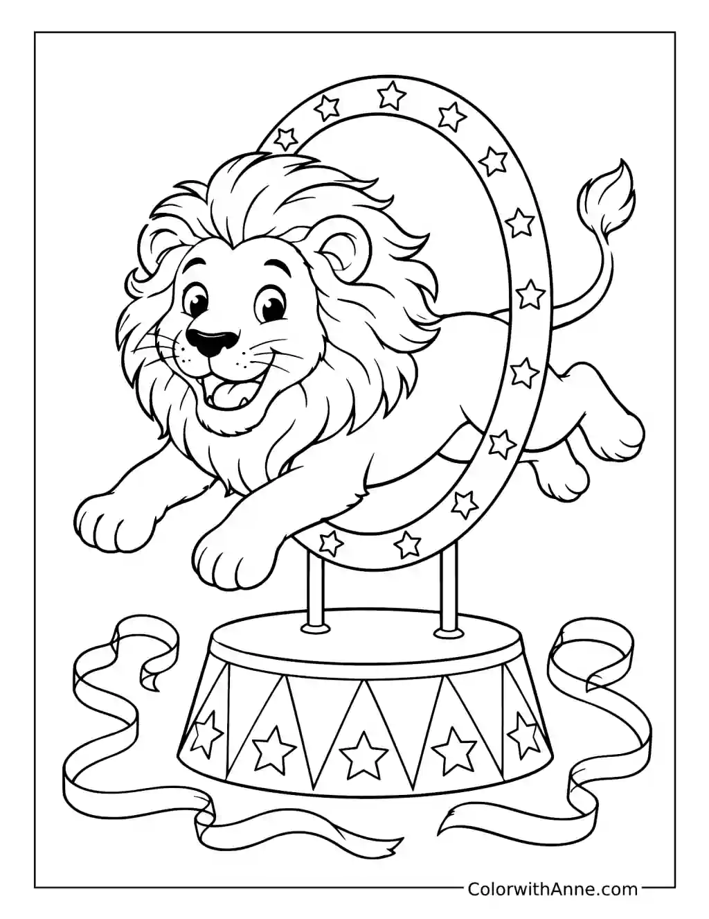 Circus Lion Jumping Through a Hoop coloring page