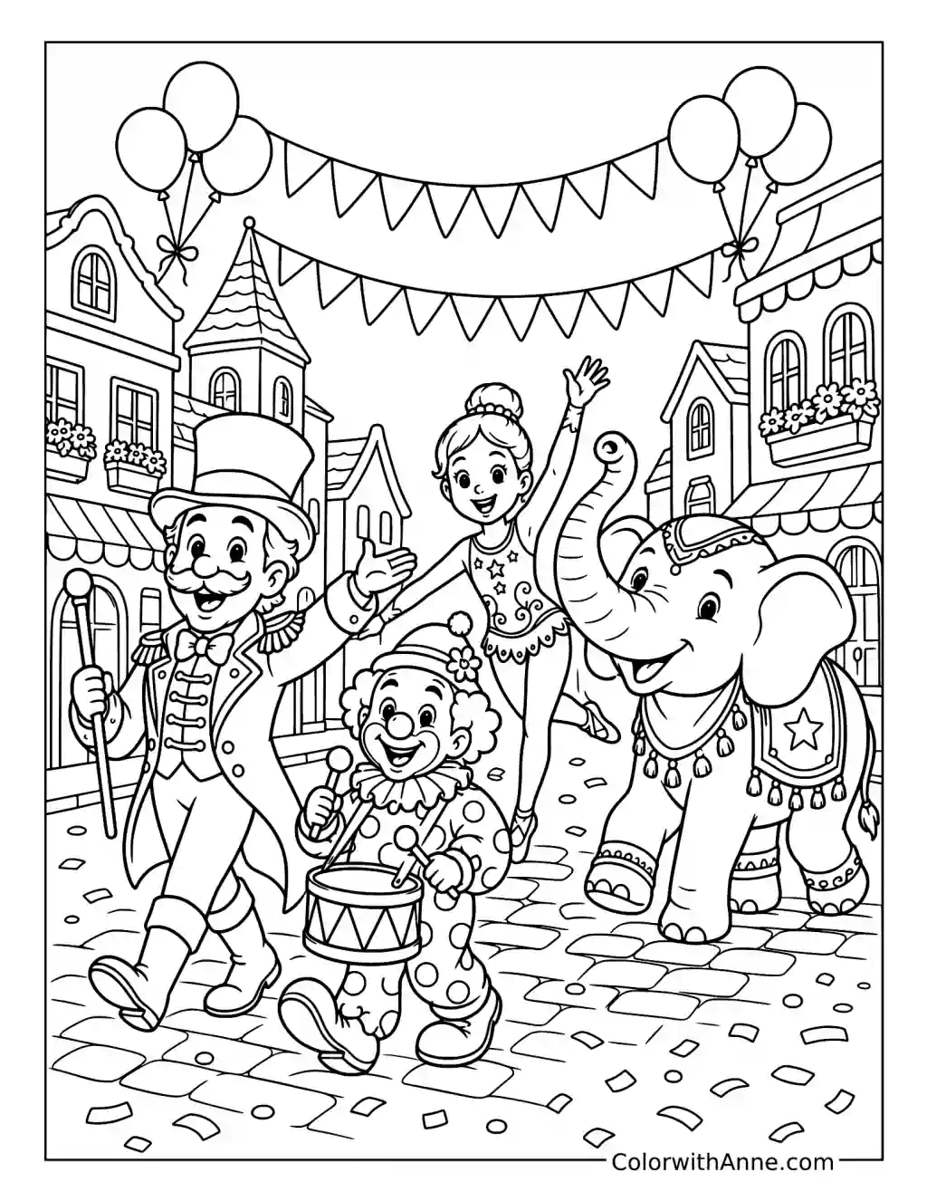 Circus Parade Through Town coloring page