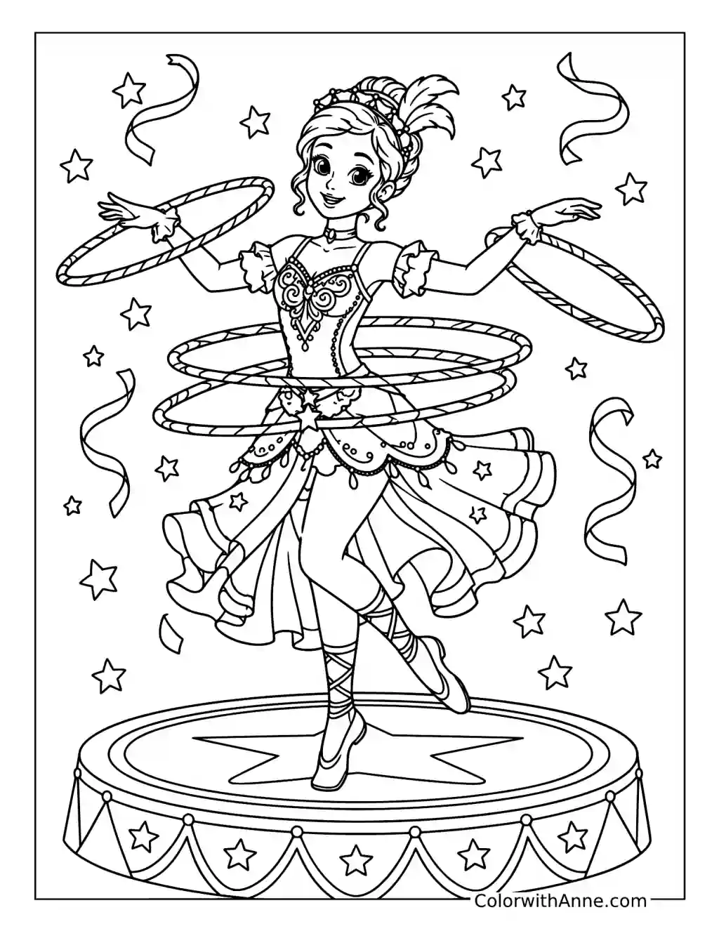 Circus Performer Spinning Hoops coloring page