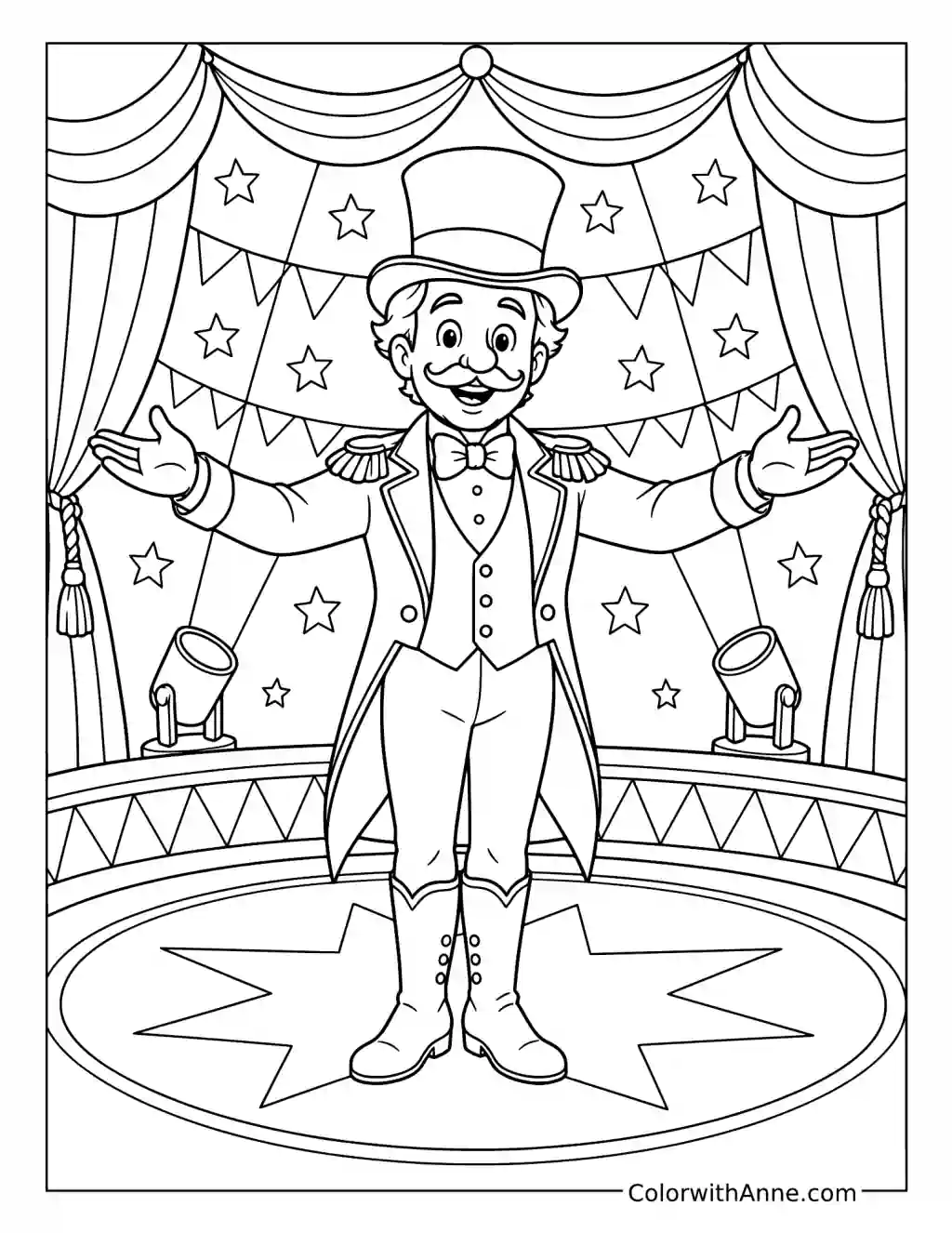 Circus Ringmaster Welcoming the Crowd coloring page