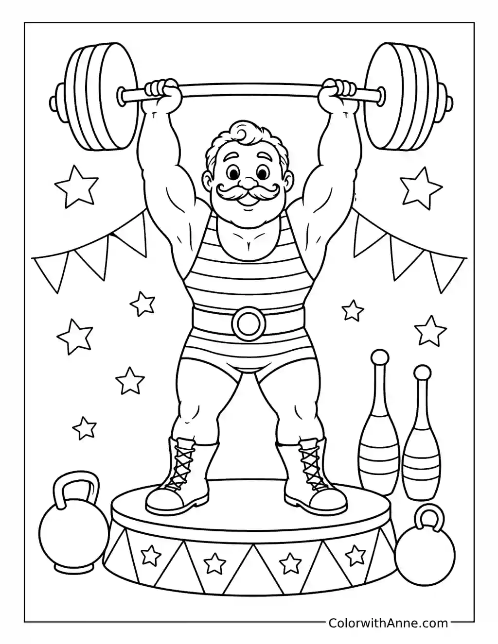Circus Strongman Lifting a Barbell coloring page