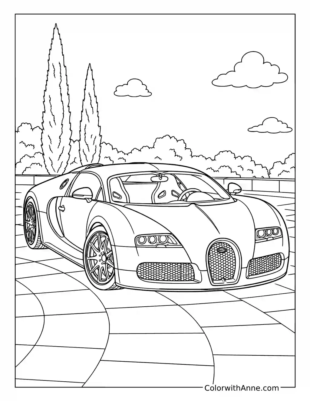 Classic Bugatti Veyron on a Clean Plaza coloring page