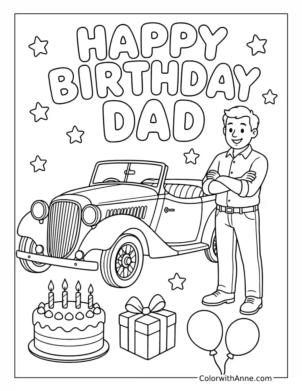 Classic Car Dad Birthday coloring page