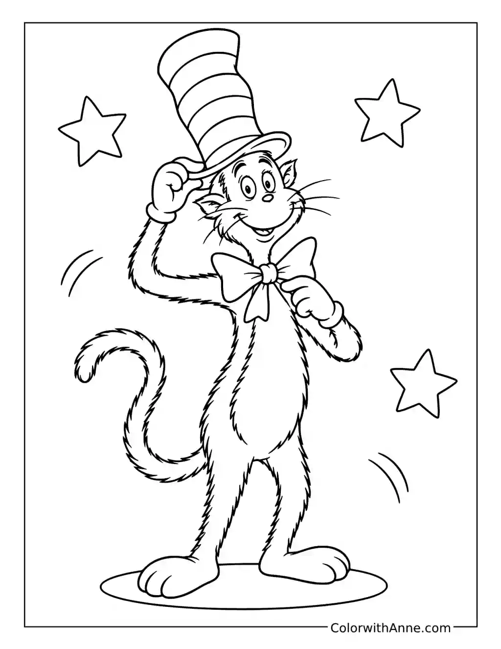 Classic Cat in the Hat Portrait coloring page