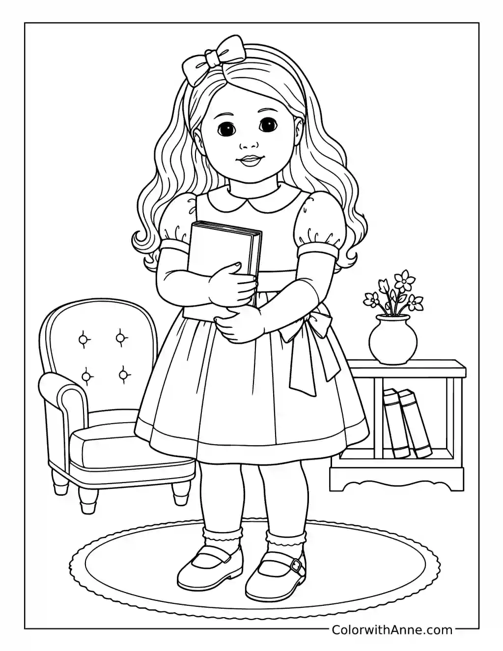 Classic Doll Holding a Book coloring page