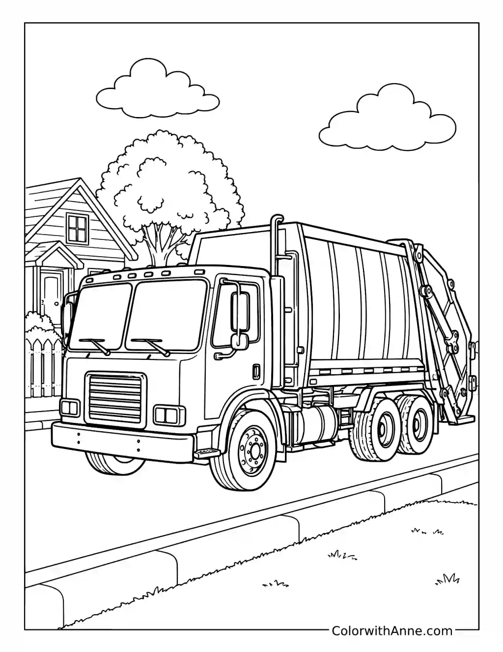 Classic Garbage Truck on the Street coloring page