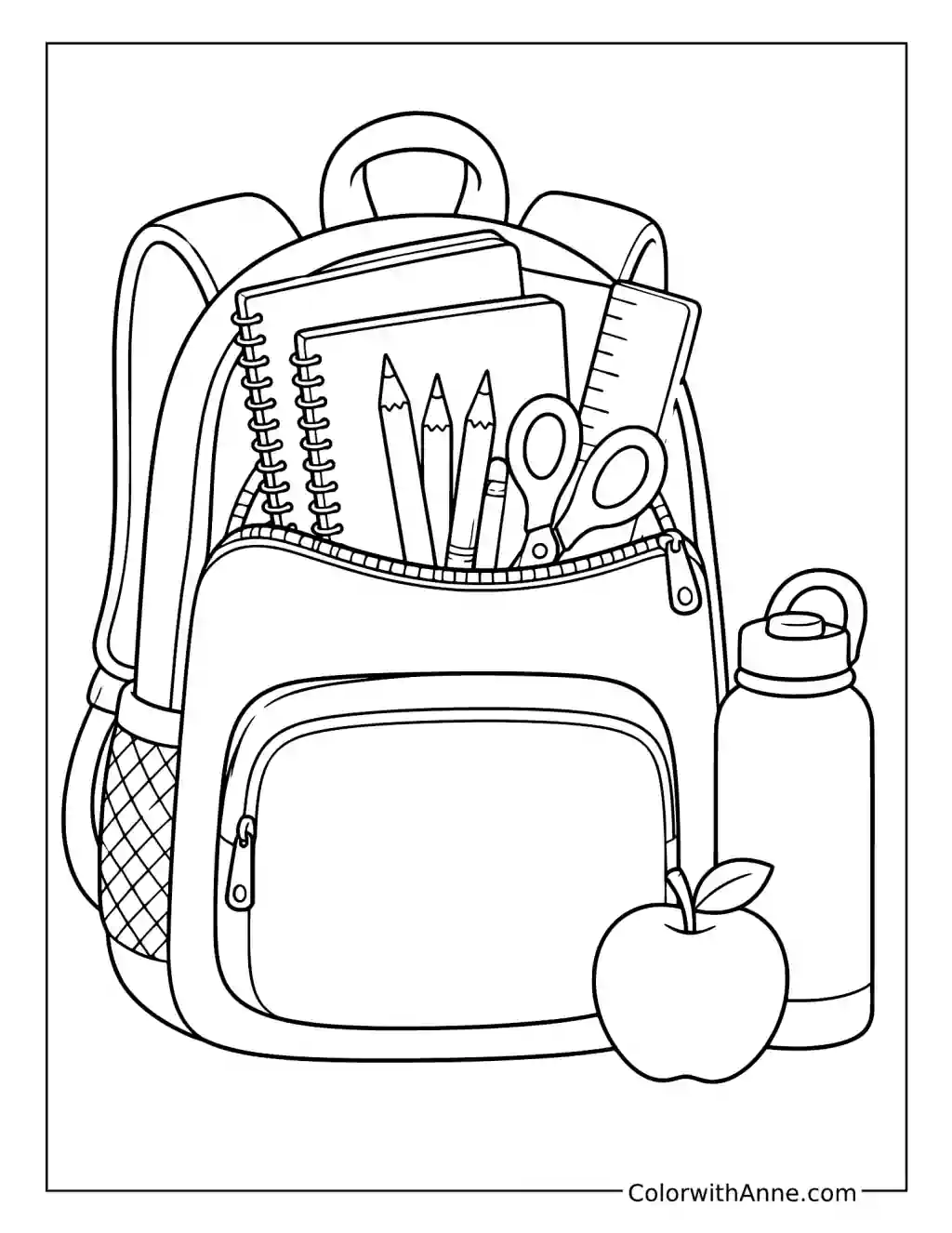 Classic School Backpack with Supplies coloring page