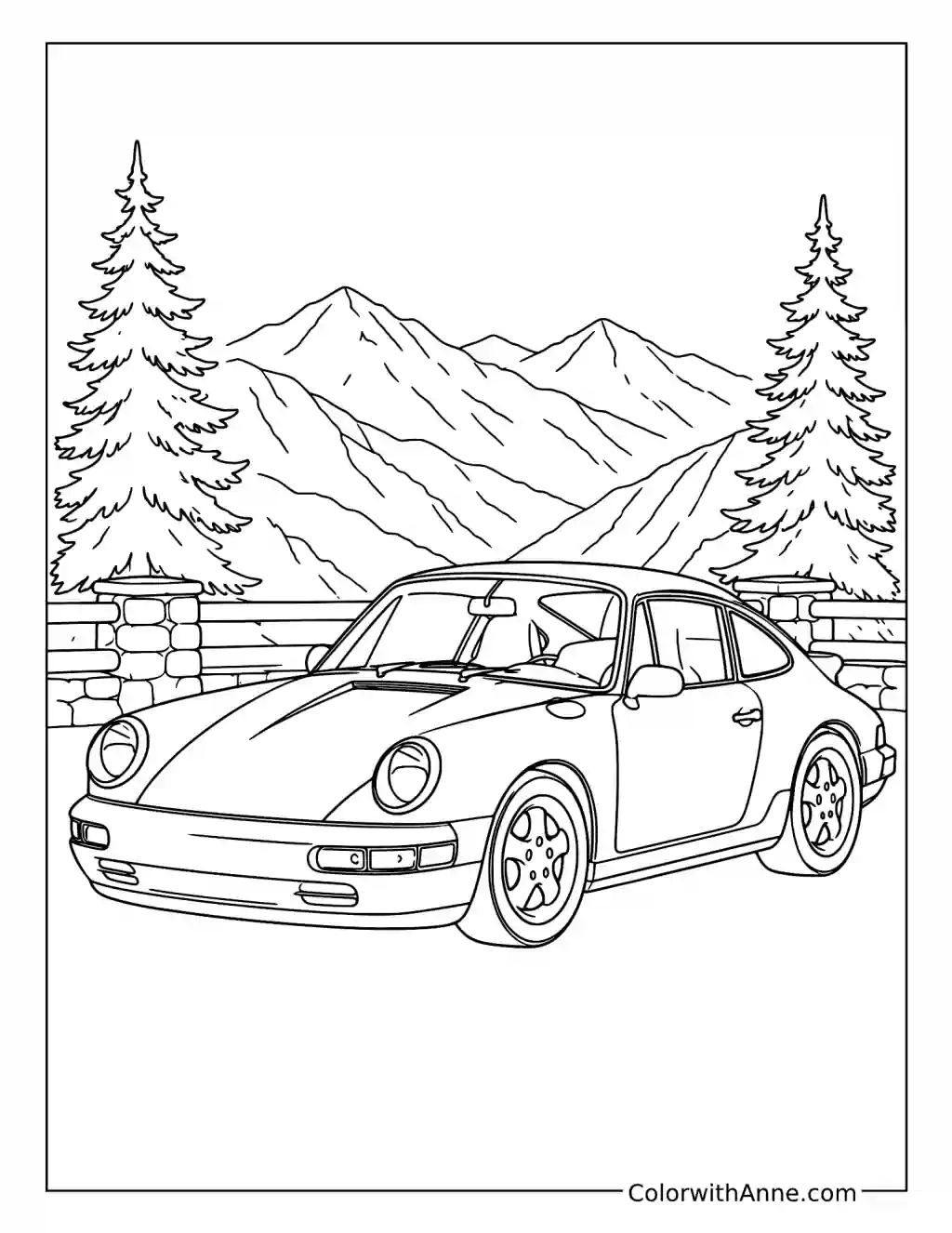 Classic Sports Car at Mountain Overlook coloring page