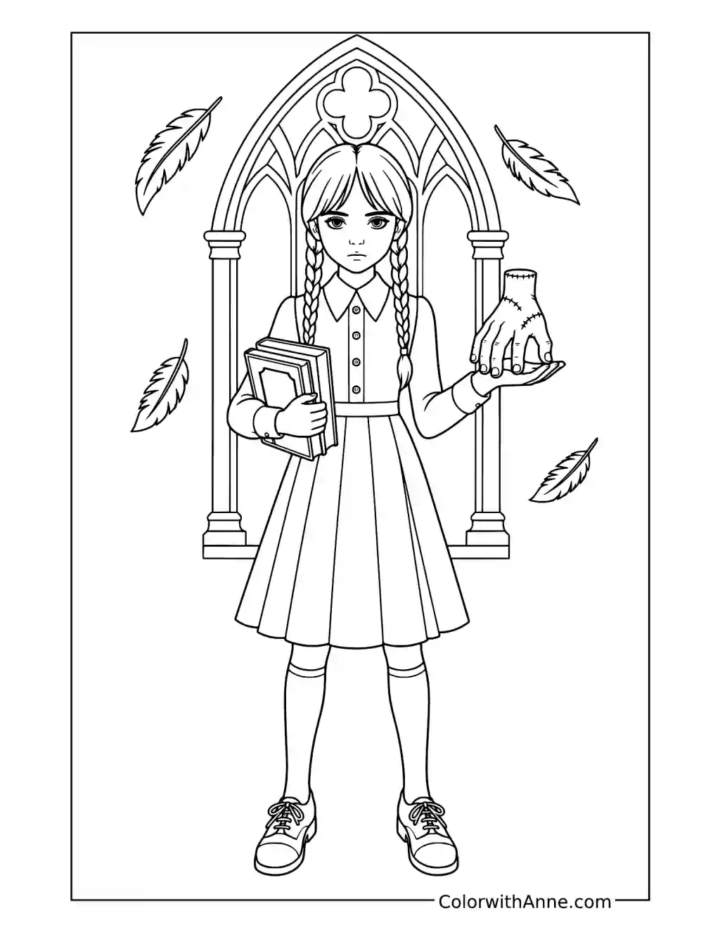 Classic Wednesday Addams coloring page