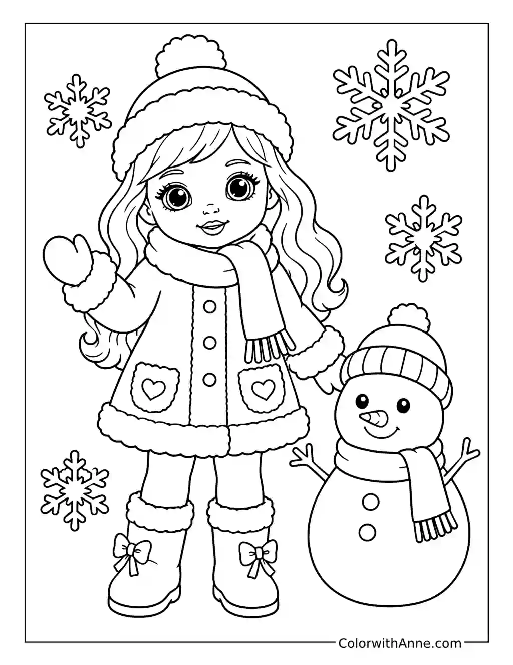 Cleanly Outlined Winter Doll coloring page