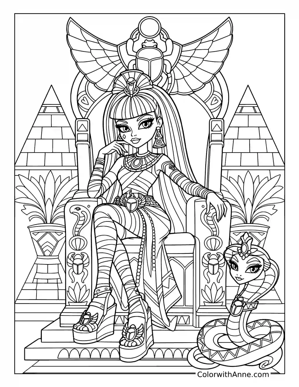 Cleo de Nile Seated on an Egyptian Throne coloring page