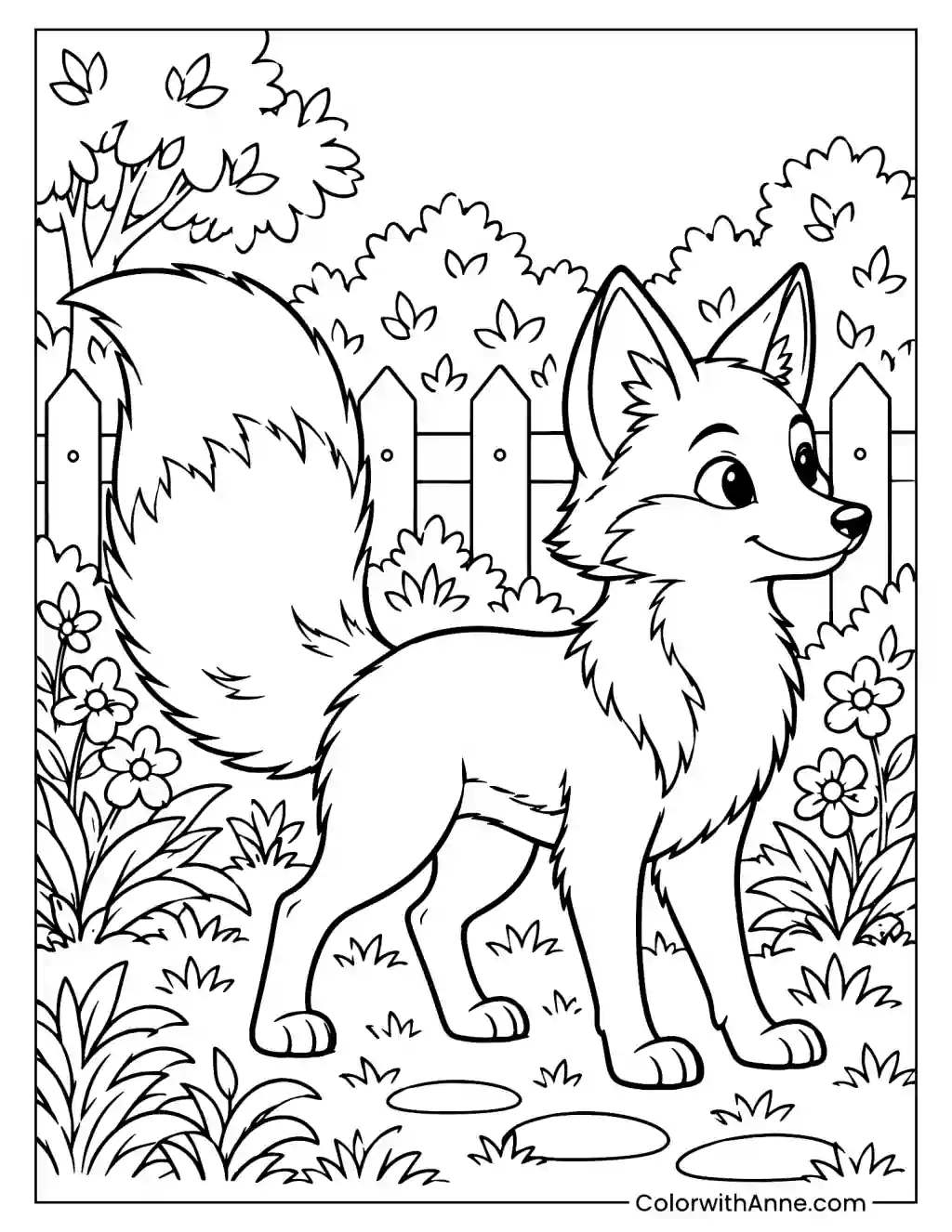 Clever Fox in the City Garden Coloring Page