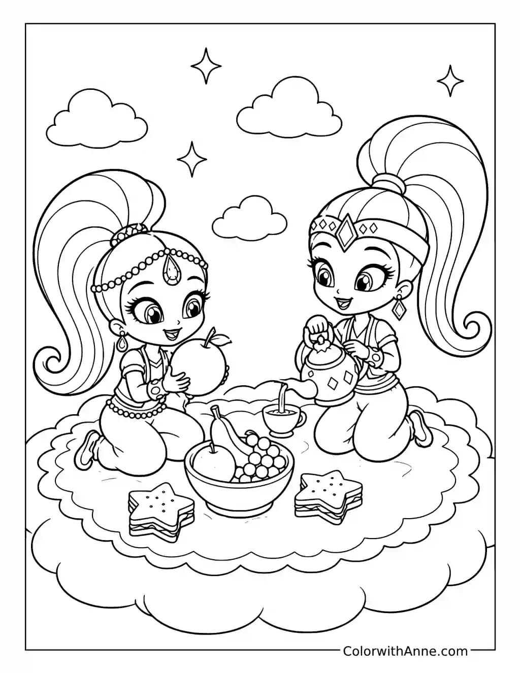 Cloud-Island Picnic with Shimmer and Shine coloring page