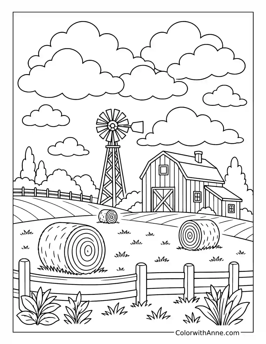 Cloudy Farm Weather coloring page