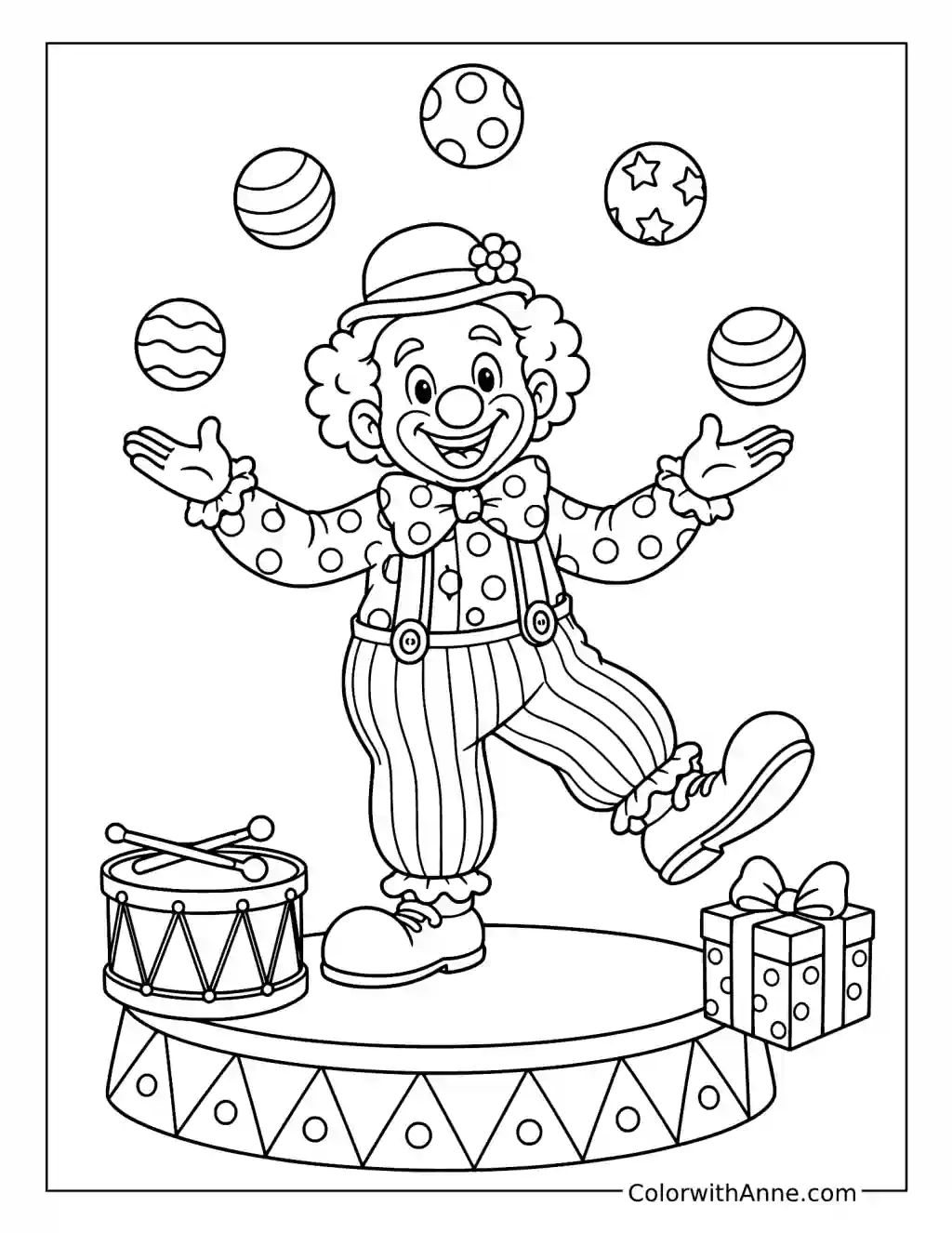 Clown Juggling Colorful Balls coloring page
