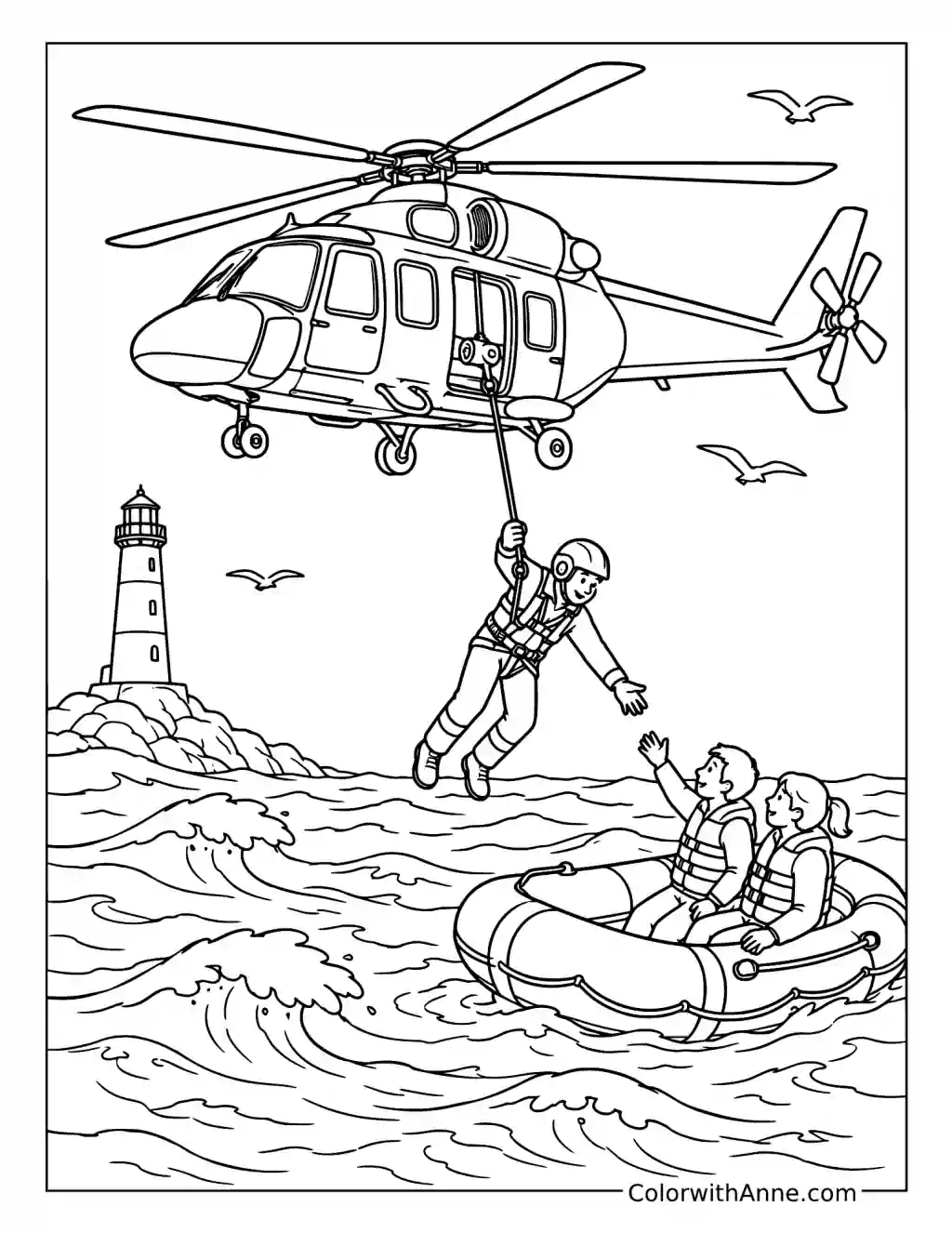 Coast Guard Helicopter Ocean Rescue coloring page