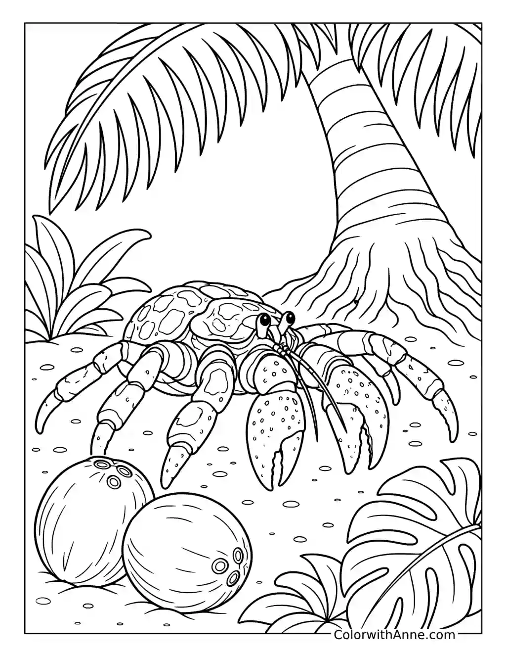 Coconut Crab Beneath a Palm Tree coloring page