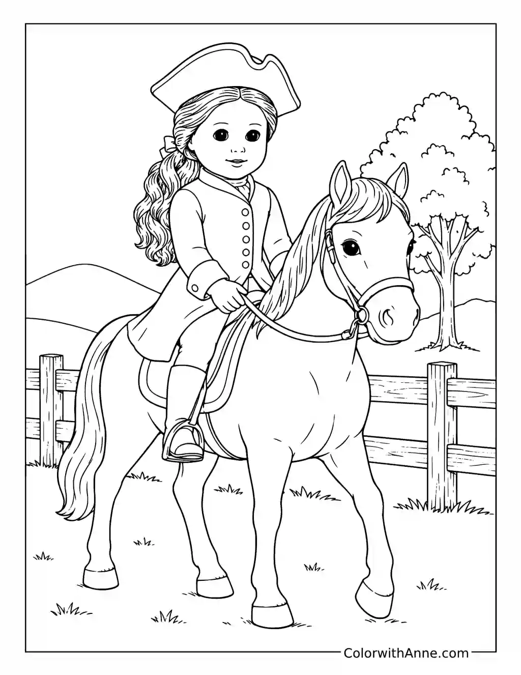 Colonial Doll Riding a Horse coloring page