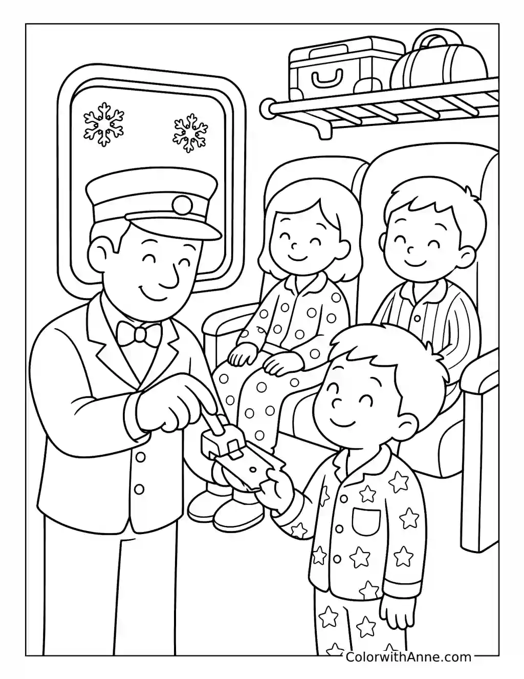 Conductor Punching the Golden Ticket coloring page