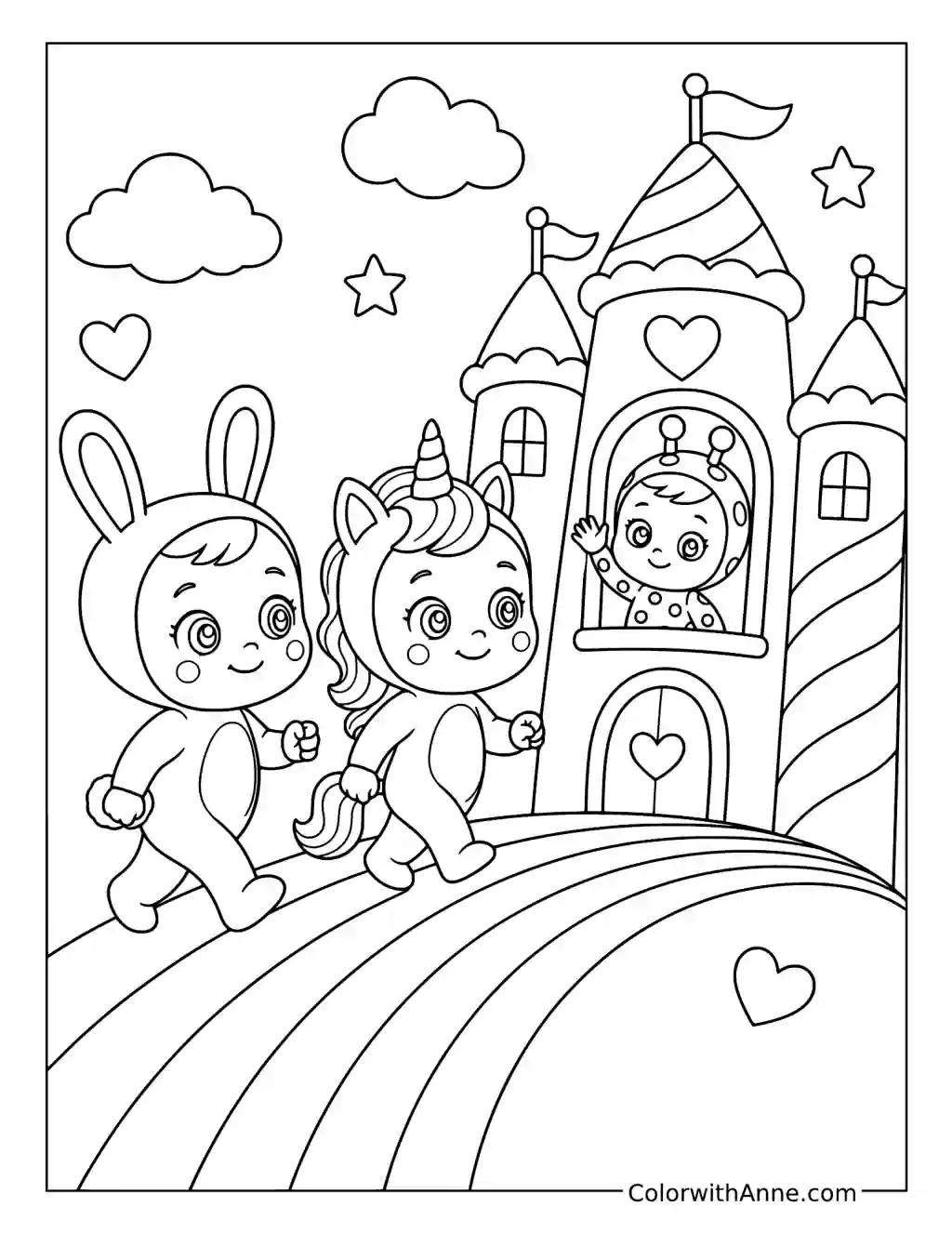 Coney and Dreamy Crossing a Rainbow to Lady's Castle coloring page