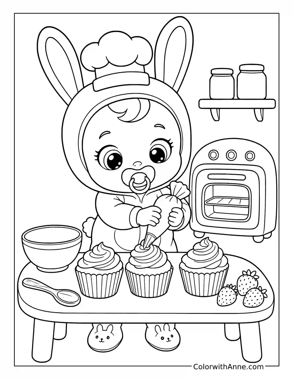 Coney Decorating Cupcakes coloring page