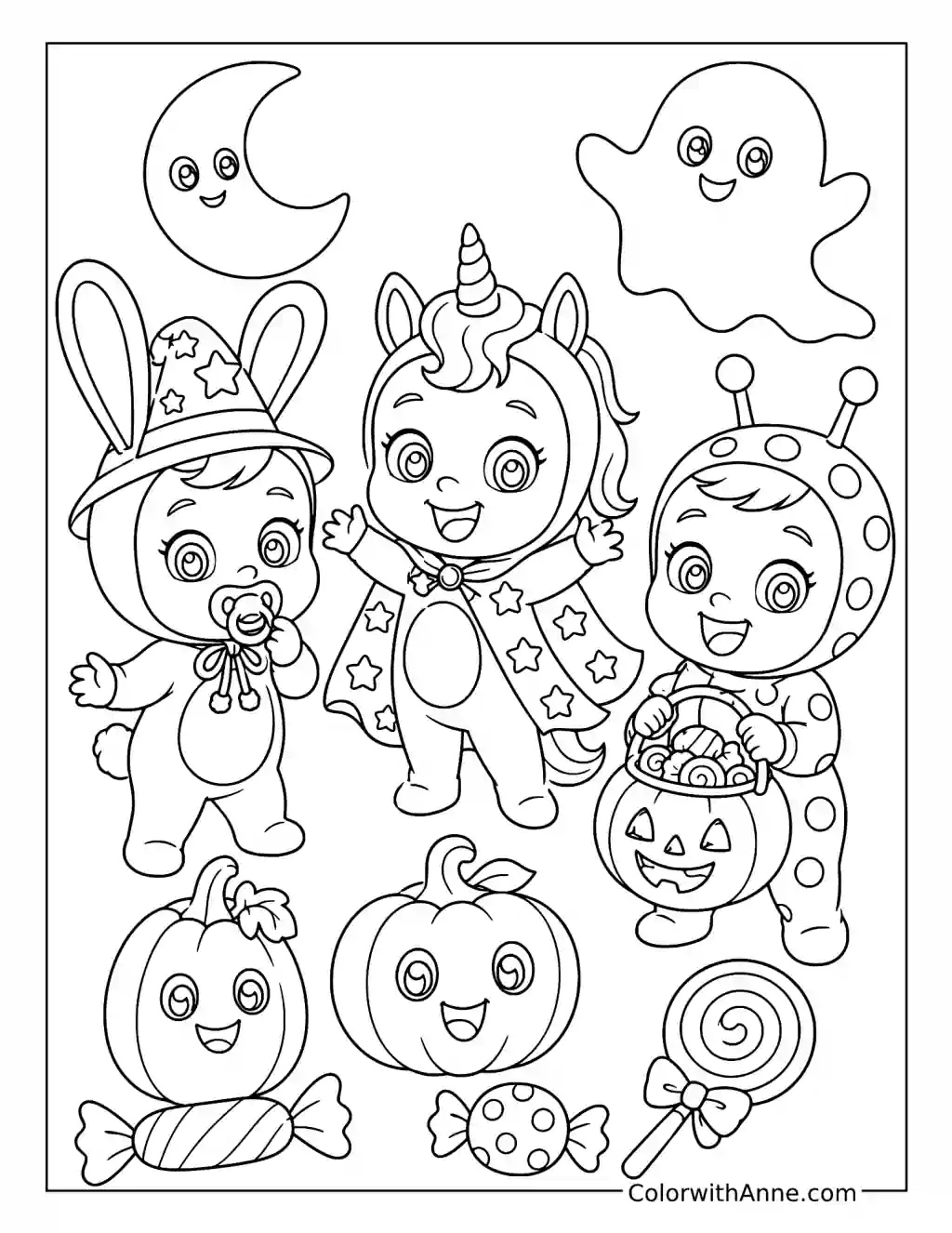 Coney Dreamy and Lady Celebrating Halloween coloring page