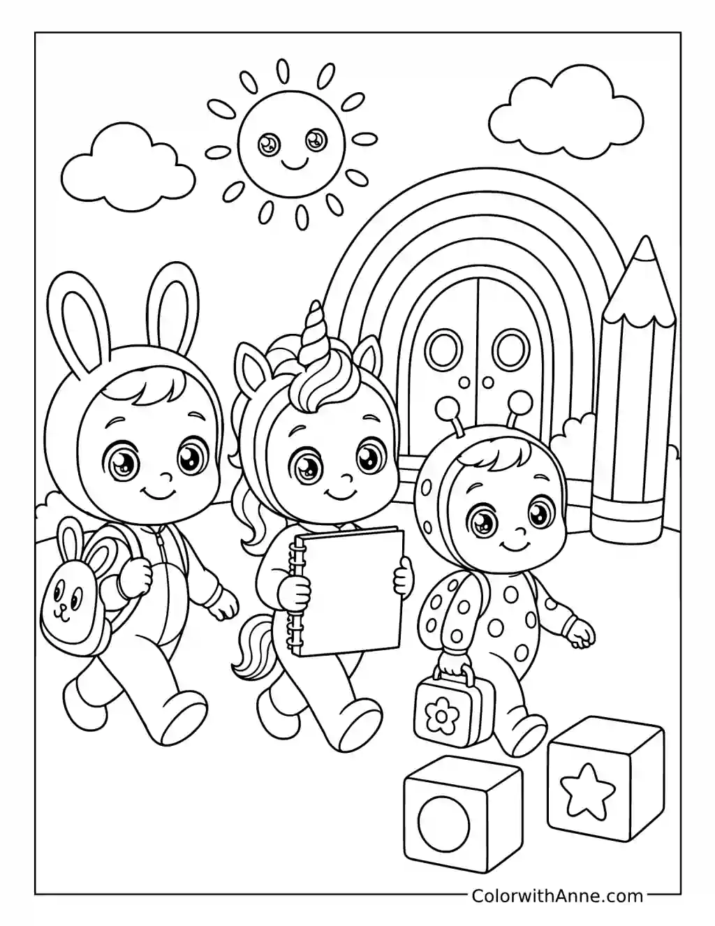 Coney Dreamy and Lady Going to School coloring page