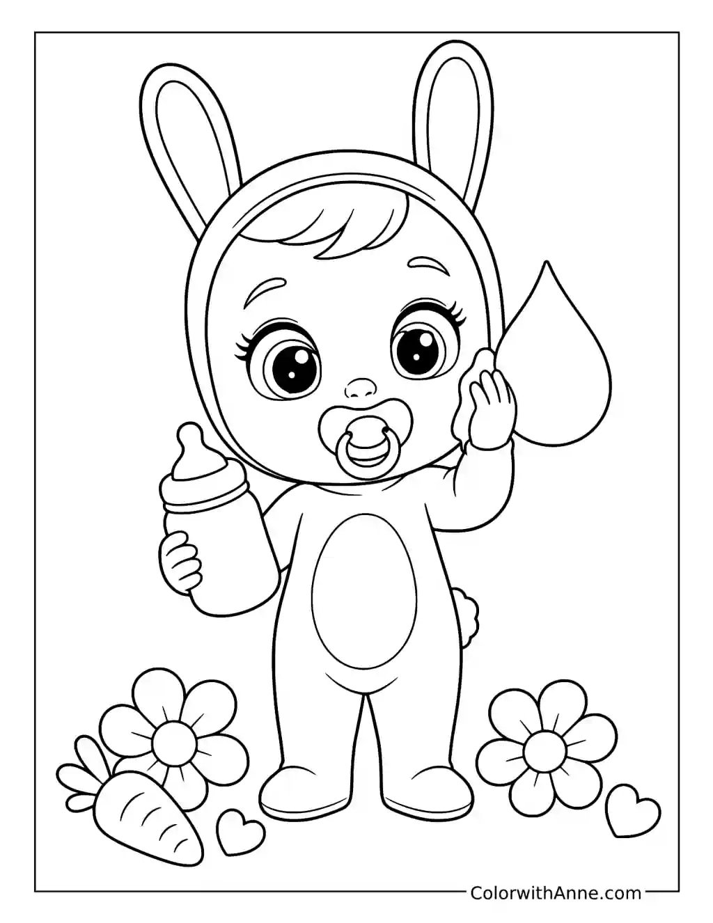 Coney Holding a Bottle and a Teardrop coloring page