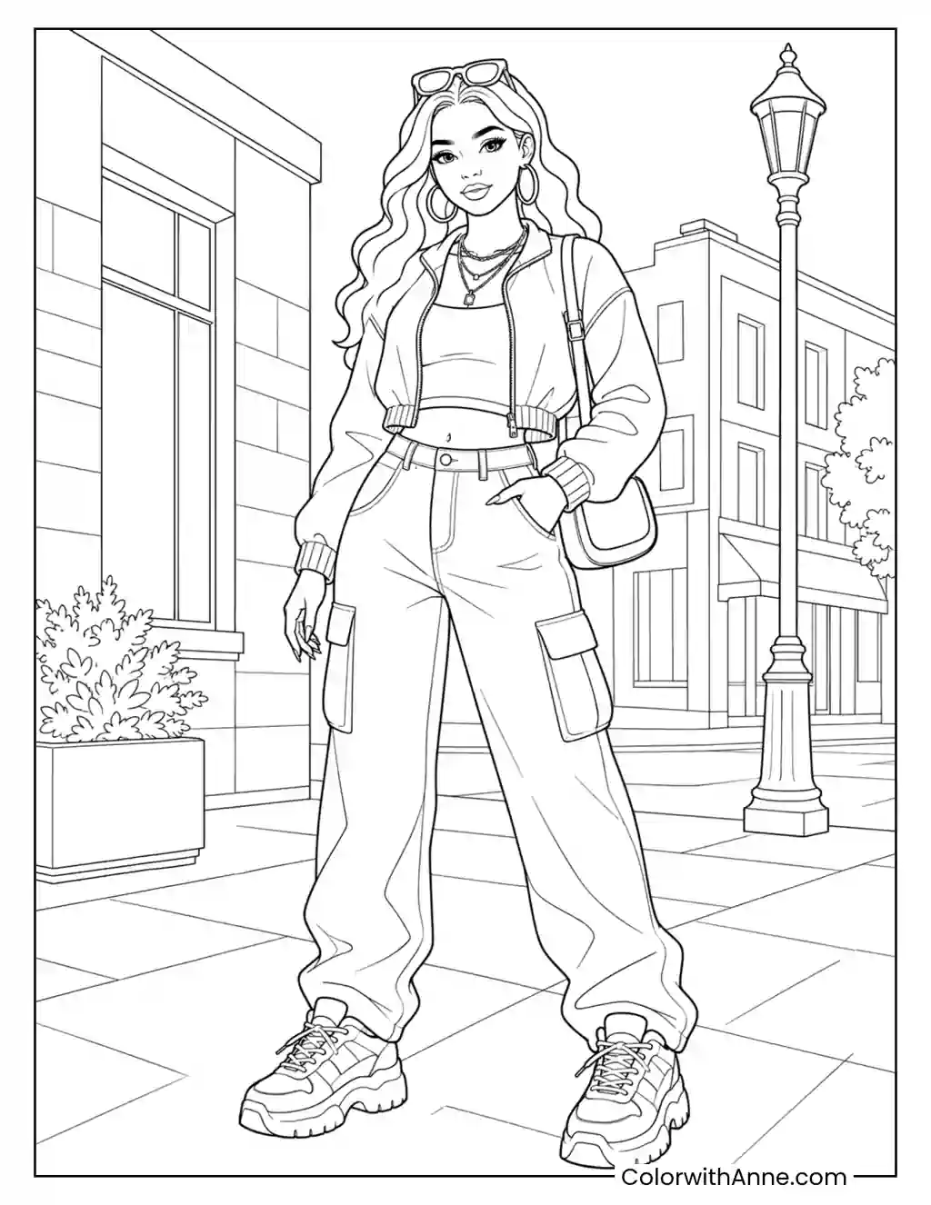Confident Baddie Street Style coloring page